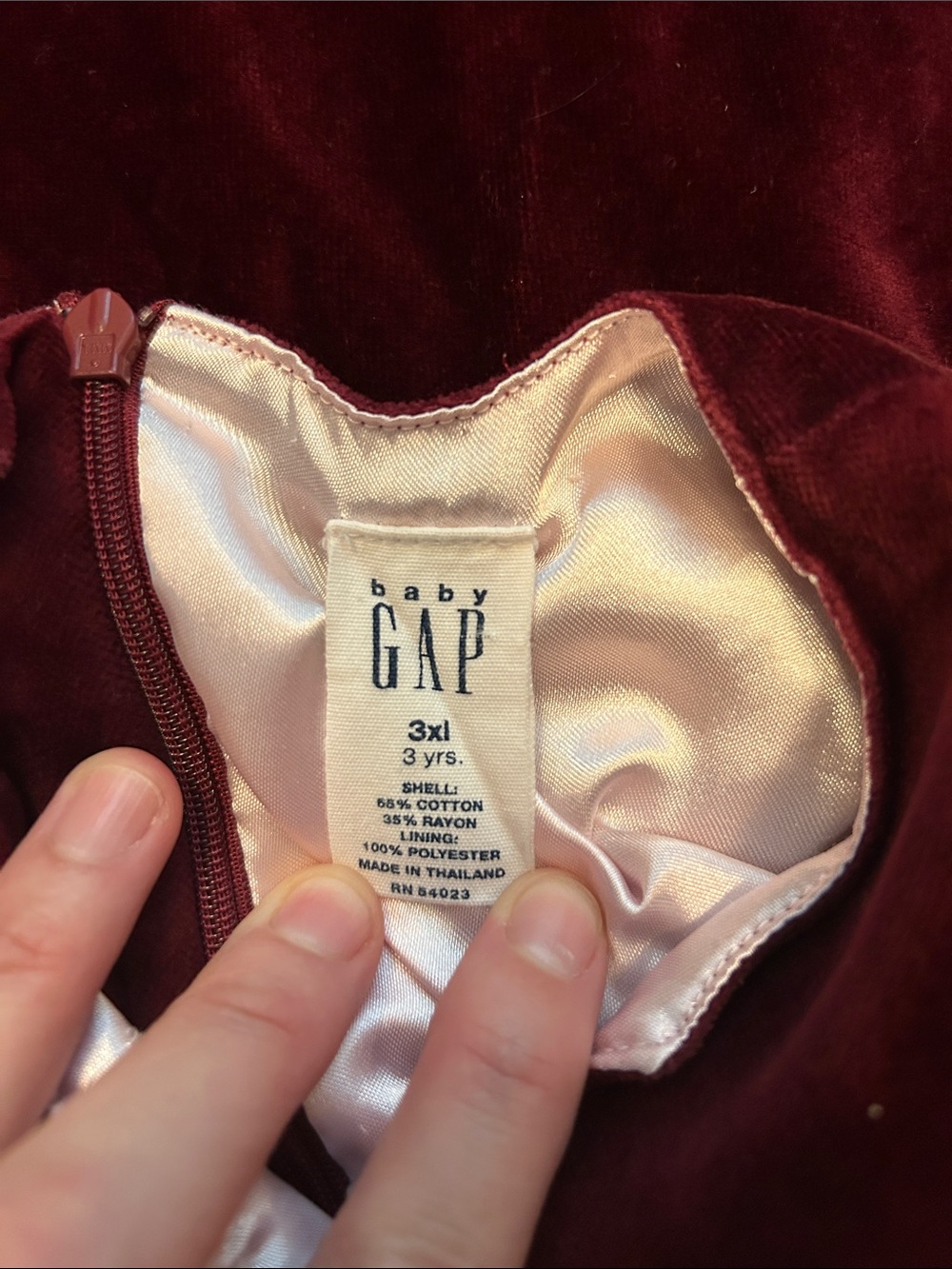 GAP Girls' Burgundy Velvet Dress with Scalloped Hem - Picture 3 of 3
